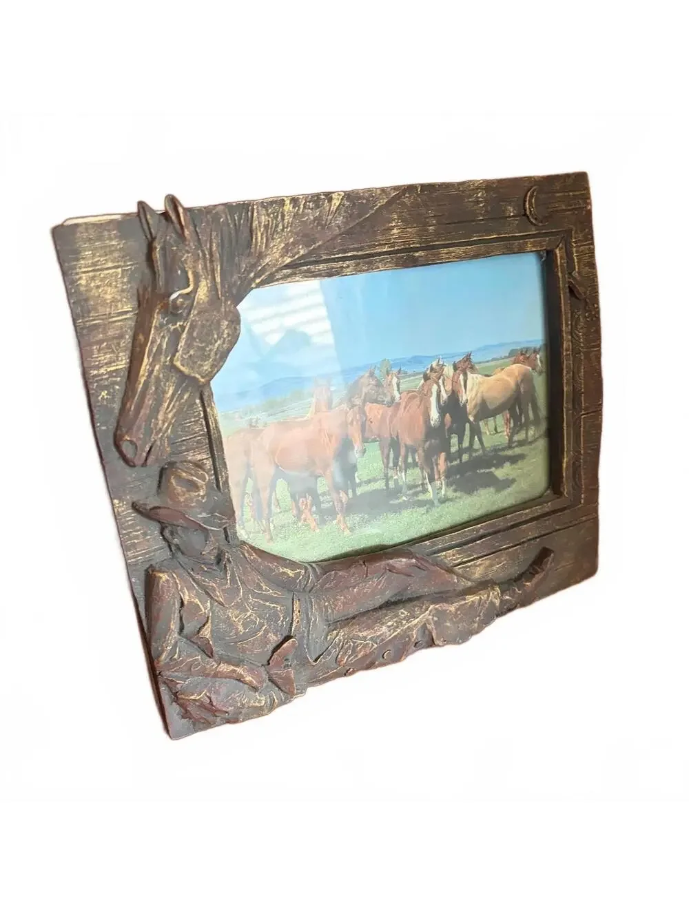 Western Cowboy Horse 3D Picture Frame Rustic Ranch Home Decor Tabletop Stand 5x7